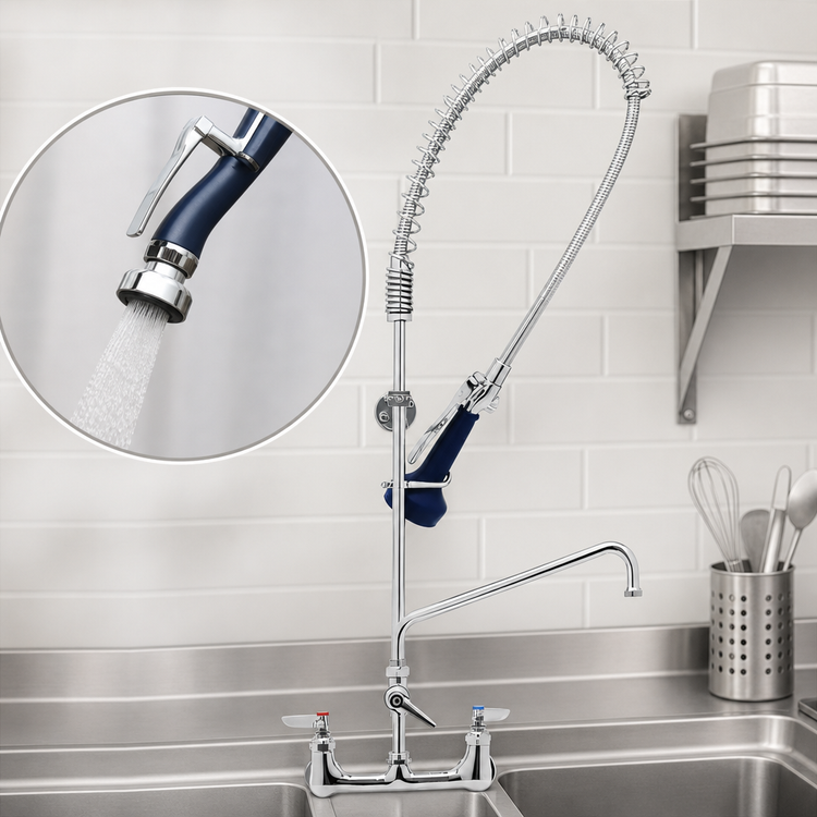 Product image #3 for T&S Brass EasyInstall 8-Inch Wall Mount Pre-Rinse Unit with 6-Inch Add-On Faucet and 0.65 GPM Low-Flow JeTSpray Valve