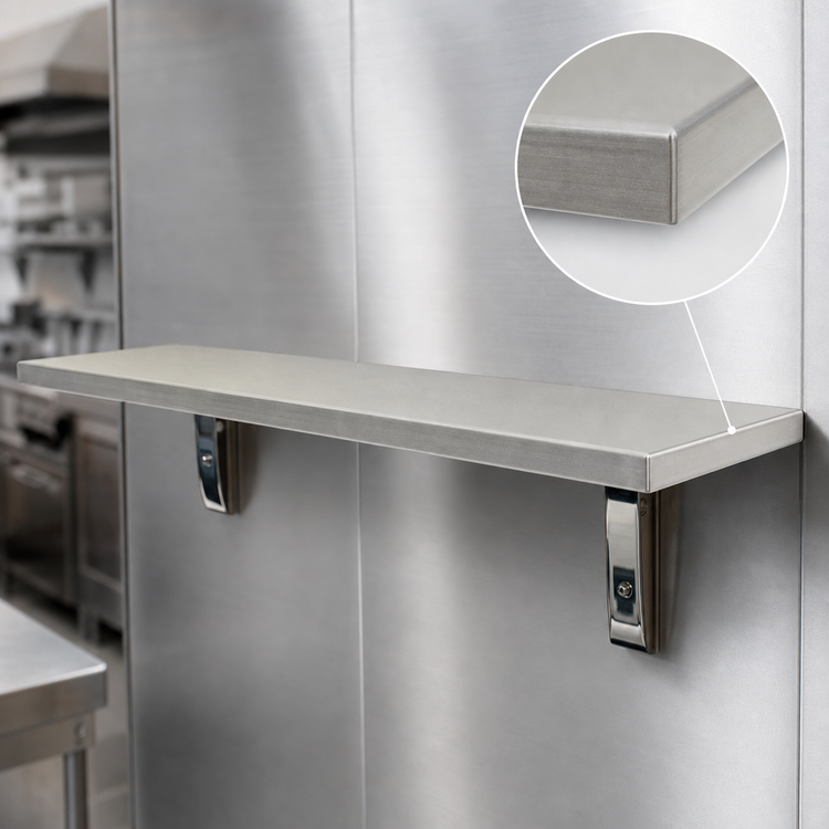Product image #3 for Eagle Group 36 Inch W x 10 Inch D Wall-Mounted Drop Shelf, 16/304 Stainless Steel with Wooden Core