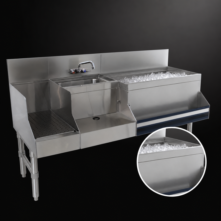Product image #3 for Advance Tabco Prestige Uni-Serv 60-Inch Stainless Steel Underbar Speed Bar with Right Ice Bin, Sink and Blender Station