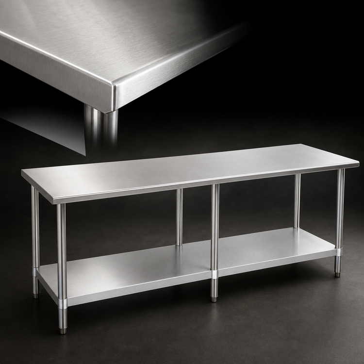 Product image #3 for Deluxe Series Stainless Steel Work Table with Rolled Edge and Adjustable Galvanized Undershelf, 120 x 36 Inches