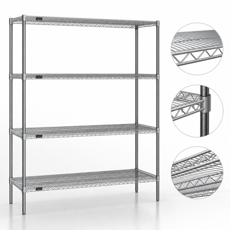 Product image #3 for Eagle Red-i-Pak Stationary 4-Tier Wire Shelving Unit, 60" W x 24" D x 74" H, Pewter Gray Epoxy