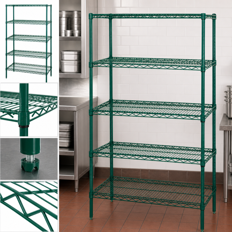 Product image #3 for Quantum 48"W x 21"D x 54"H Wire Shelving Starter Kit, 5 Shelves, Green Epoxy Finish