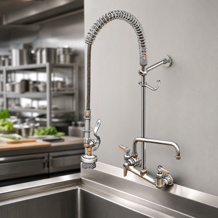 Product image #3 for T&S Brass EasyInstall Wall-Mount Pre-Rinse Unit with Add-On Faucet, 8-Inch Centers, and 12-Inch Swing Nozzle
