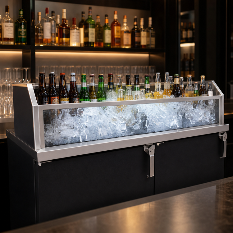 Product image #3 for Glastender Back Bar Glass Ice Display Unit for Bottled Beverages, 78-Inch Wide x 24-Inch Deep