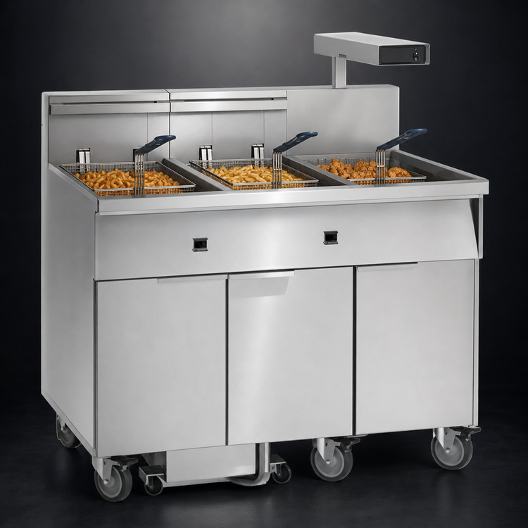 Product image #3 for Imperial 3-Battery Electric Floor Fryer with Built-In Filter System, Dump Station, and 75 lb. Tanks