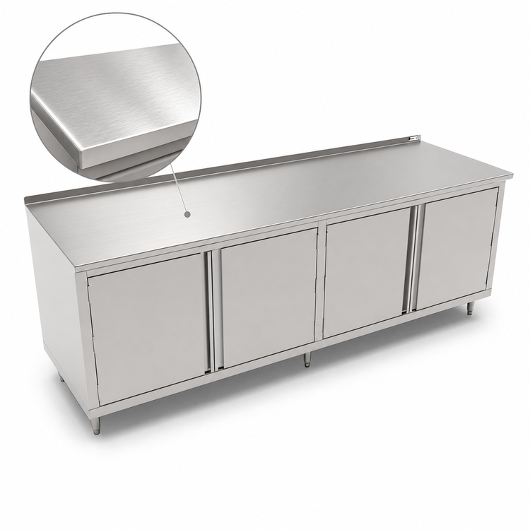 Product image #3 for John Boos Enclosed Work Table Cabinet Base with Hinged Double Doors, 96 x 36 Inches, 14-Gauge Stainless Steel Top, 1-1/2 Inch Rear Riser