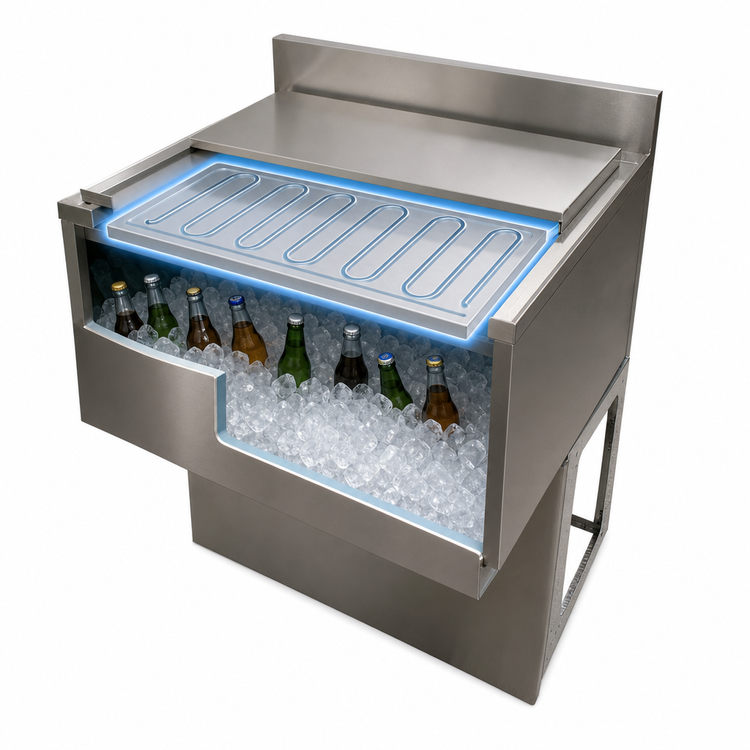 Product image #3 for BK Resources 48" x 21-1/4" Underbar Insulated Ice Bin with 8-Circuit Cold Plate, 167 lb Capacity