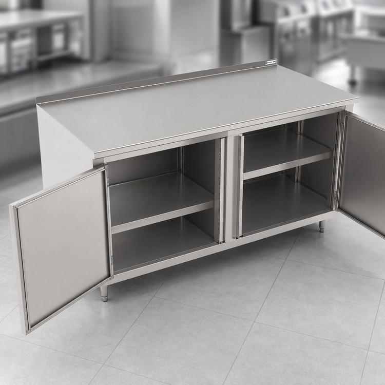 Product image #3 for John Boos 72" W x 36" D Enclosed Work Table with Cabinet Base, Hinged Doors, and 1-1/2" Rear Riser
