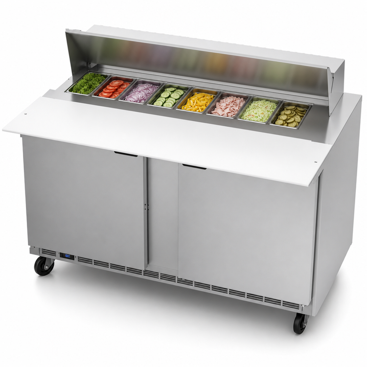 Product image #4 for Beverage-Air SPE60HC-08C 60-Inch Two-Section Sandwich Prep Table Refrigerated Counter with 8-Pan Top