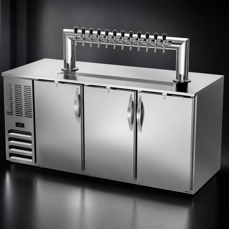 Product image #3 for Beverage-Air 72-Inch Three-Door Direct Draw Beer Dispenser with 12-Tap Tower and 3 Half-Keg Capacity