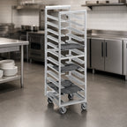 Thumbnail image #3 for Channel Manufacturing T440A3 Trapezoidal Aluminum Cafeteria Tray Rack, End Load, 8-Tray, 14 x 18 Inch, 5-Inch Casters