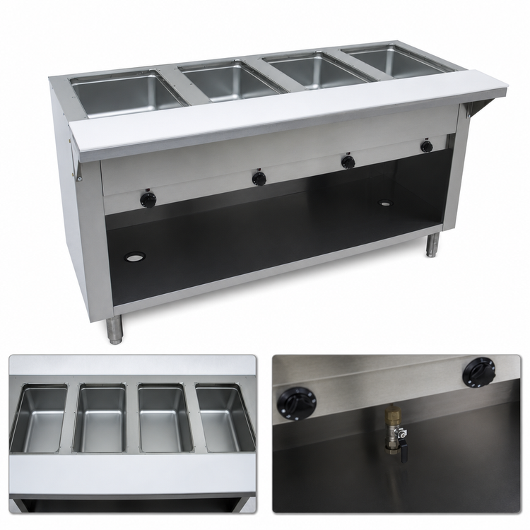 Product image #3 for Advance Tabco Triumph (Supreme) 62-7/16 Inch Electric 4-Well Sealed Hot Food Table with Open Cabinet Base