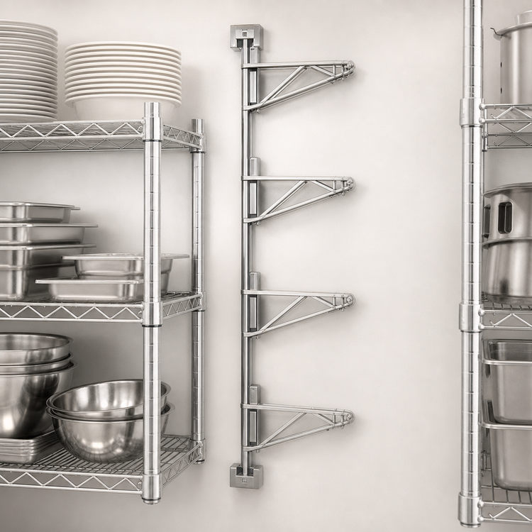 Product image #3 for Eagle Group Adjustable Post Wire Wall Mount Prepackaged Mid Unit for 14-Inch Shelves, 63-Inch Post, Chrome Finish