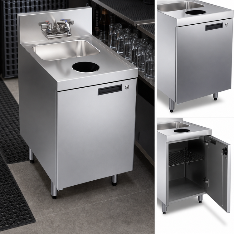 Product image #3 for Krowne Royal Series Freestanding Underbar Waste Sink Unit with Cabinet Base and Faucet