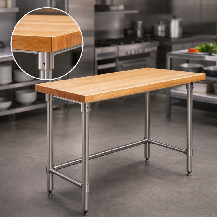 Product image #3 for Eagle Group 60" x 30" Hardwood Top Work Table with Stainless Steel Base