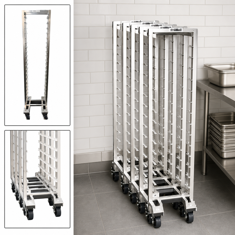 Product image #3 for Channel Manufacturing LPNS-19 Lo Profile Nesting Aluminum Steam Table Pan Rack, End Load, 19-Pan Capacity