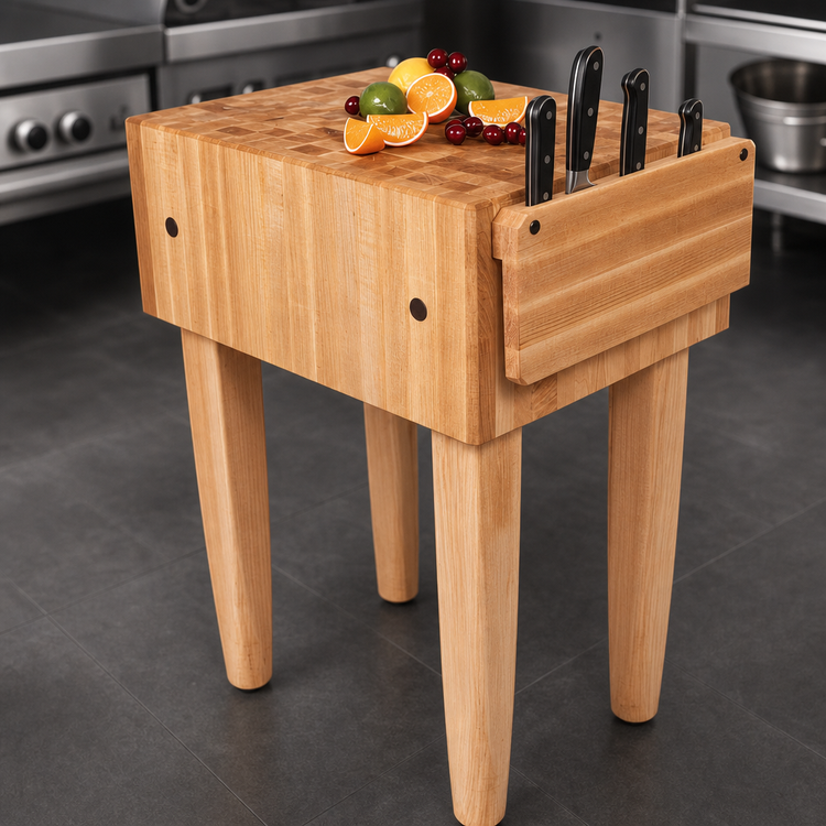 Product image #4 for John Boos Pro Chef End Grain Maple Butcher Block Work Table with Knife Holder, 24 x 18 x 34 Inches