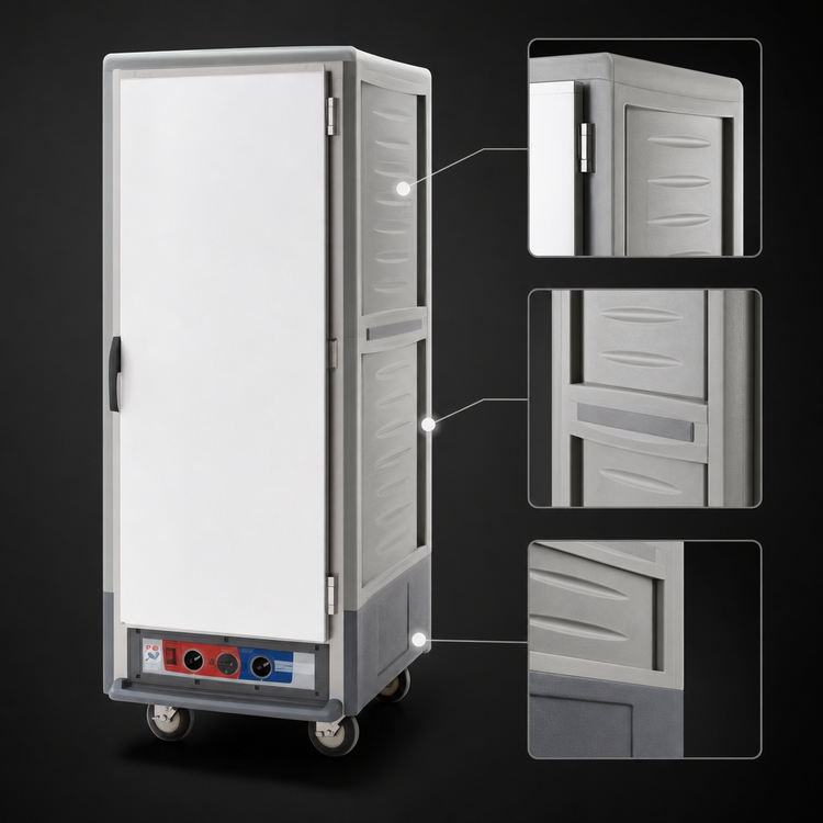 Product image #3 for Metro C5 3 Series Mobile Full-Height Heated Holding Cabinet with Solid Door, Gray Insulation Armour, Fixed Wire Slides