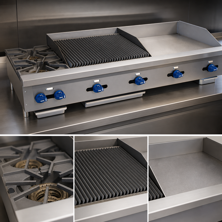 Product image #3 for Comstock-Castle FHP72-30-2.5RB 72-Inch Countertop Gas Hotplate, Griddle, and Char-Broiler Combination