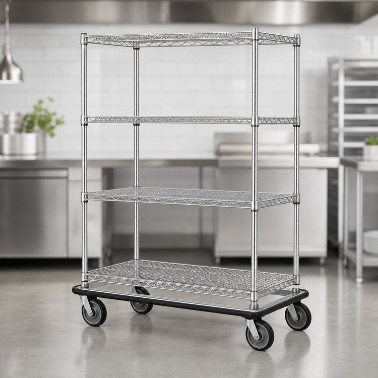 Product image #3 for Metro Super Erecta 4-Shelf Chrome Wire Dolly Truck, 48W x 24D x 69H