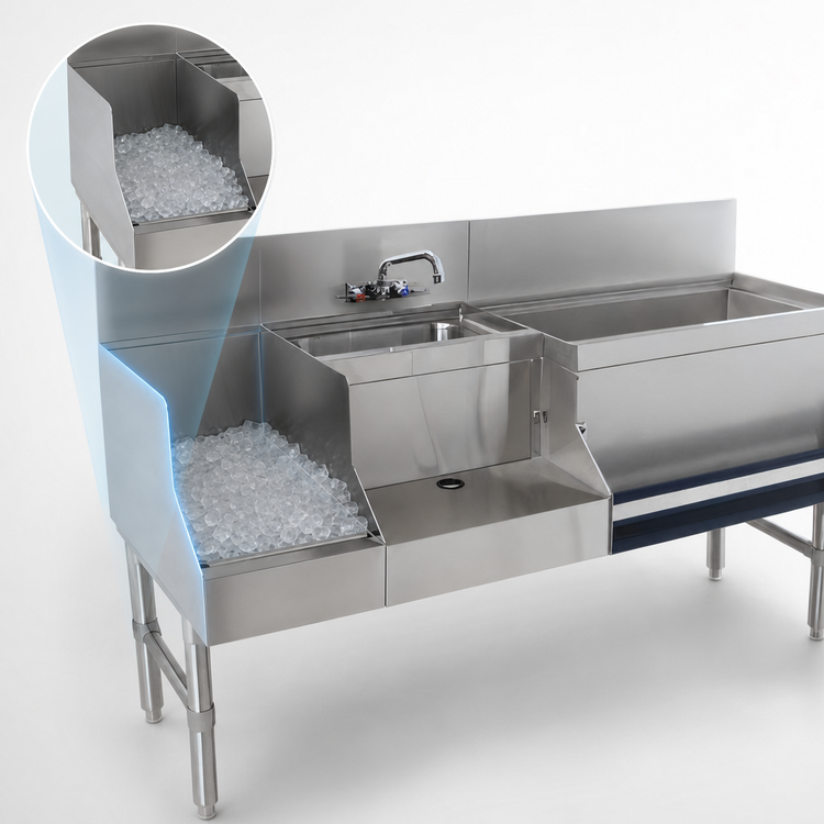 Product image #3 for Advance Tabco Prestige Uni-Serv 60-Inch Underbar Speed Bar with Left Ice Bin, Sink, and Blender Station