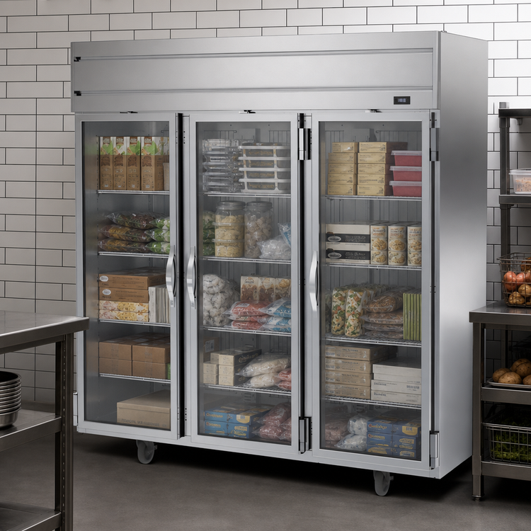 Product image #3 for Beverage-Air Horizon Series 3-Section Glass Door Reach-In Freezer, Top-Mounted Self-Contained, 69.1 Cu. Ft.