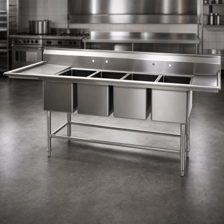 Product image #3 for Eagle Group Spec-Master FN2080-4-36L-14/3 Four-Compartment Stainless Steel Commercial Sink with 36" Left Drainboard