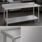 Thumbnail image #3 for Duke Manufacturing 416-30144-2R 144 x 30-Inch 16-Gauge 400 Series Stainless Steel Work Table with Straight Riser and Galvanized Undershelf