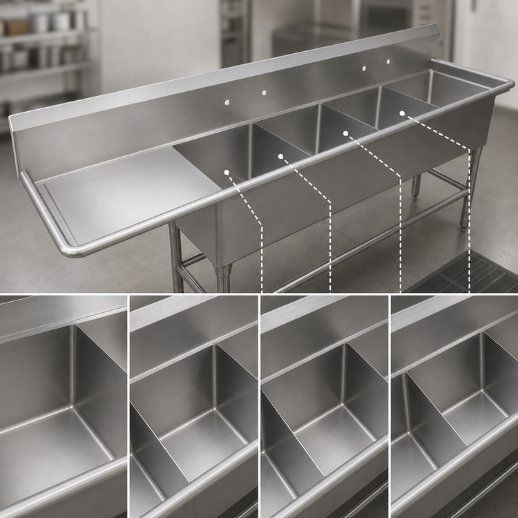 Product image #3 for John Boos Pro-Bowl 4-Compartment Stainless Steel Sink with 18-Inch Left Drainboard, 18 x 18 x 14-Inch Bowls