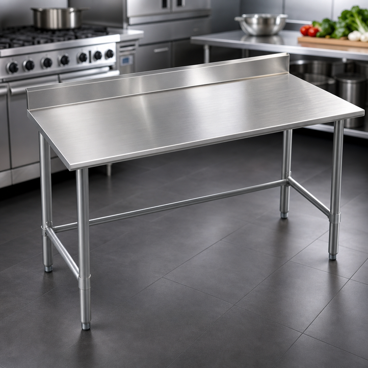 Product image #3 for Eagle Spec-Master 48" x 30" 14-Gauge Stainless Steel Work Table with 4-1/2" Backsplash and Stainless Steel Tubular Base