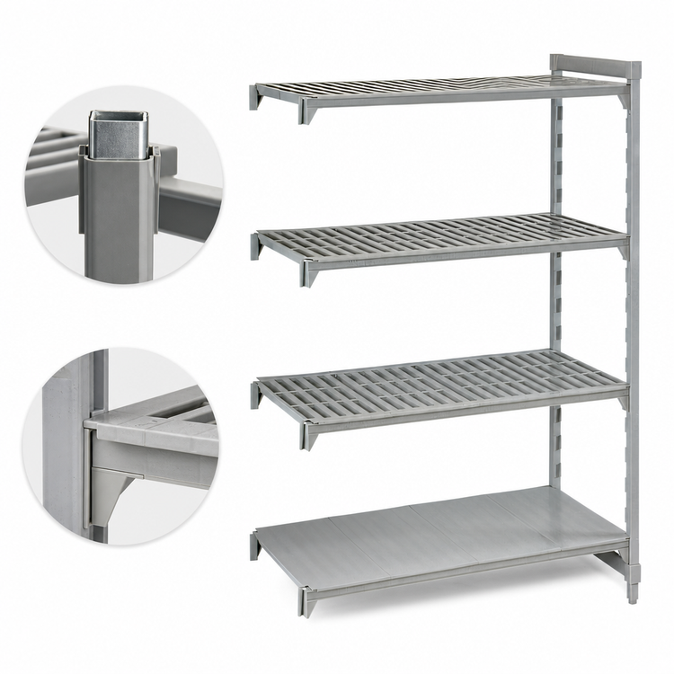 Product image #4 for Camshelving Premium Polymer Add-On Shelving Unit, 21 x 48 x 72, 4-Tier, 3 Vented + 1 Solid, Speckled Gray