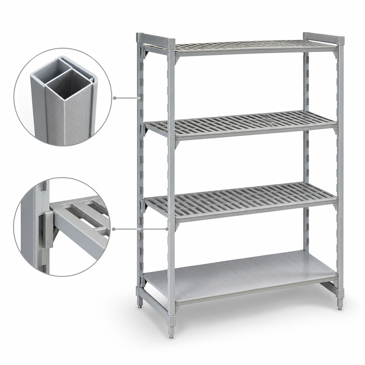 Product image #4 for Cambro Camshelving Premium Stationary Starter Unit, 18" x 72" x 72", 4-Tier Vented/Solid Polymer Shelving