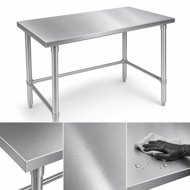 Product image #3 for John Boos Stallion 48 x 36 Inch 14-Gauge 300 Series Stainless Steel Flat Top Work Table with Safety Edge