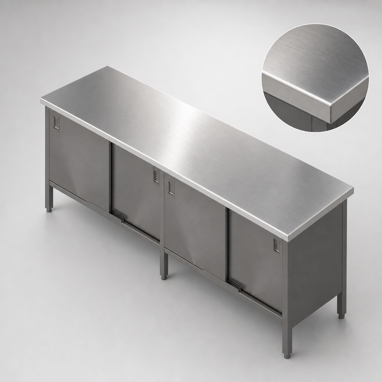 Product image #3 for John Boos 120 Inch x 30 Inch Stainless Steel Enclosed Work Table Cabinet Base with Sliding Doors