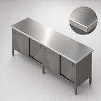 Thumbnail image #3 for John Boos EBSS6-30120 120" x 30" Stainless Steel Enclosed Work Table with Sliding-Door Cabinet Base, 16-Gauge 300 Series Top