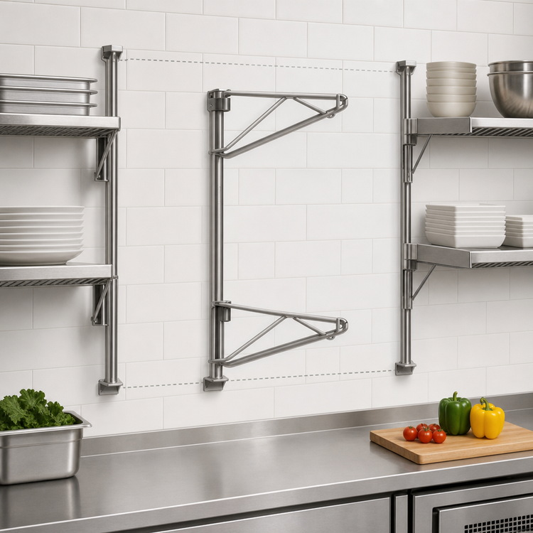 Product image #3 for Eagle Group Adjustable Post Wire Wall Mount Prepackaged Mid Unit for 14-Inch Shelves, 33-Inch Post, Stainless Steel