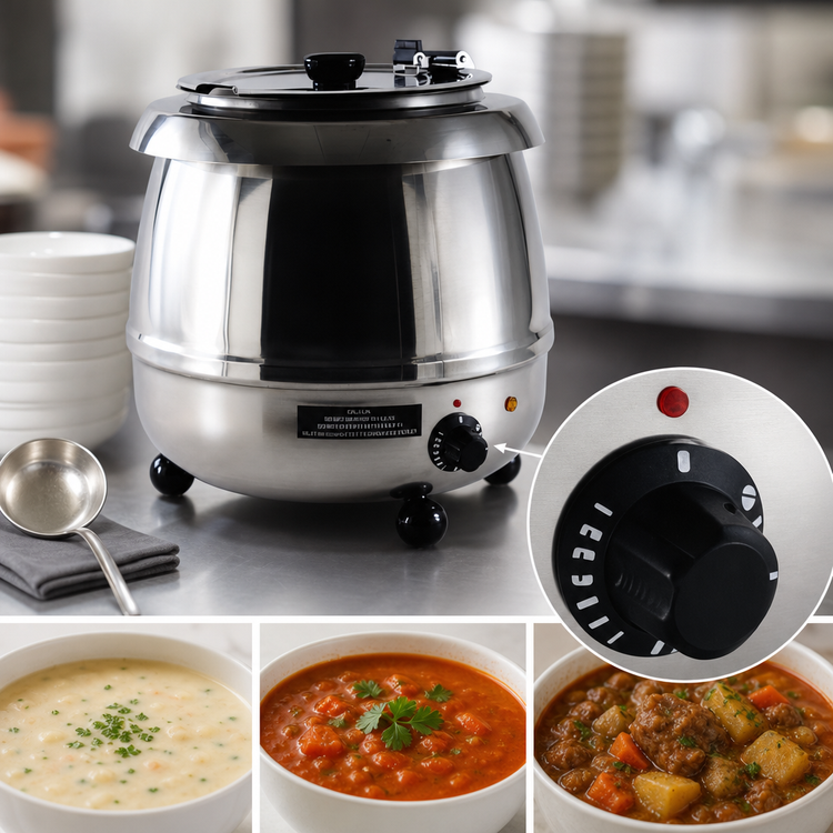 Product image #3 for CAC China 10.5 Qt Countertop Soup Warmer with Hinged Lid and Name Tags