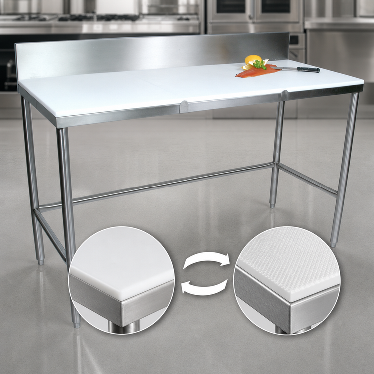 Product image #3 for John Boos 120-Inch x 30-Inch Trimming Table with 3/4-Inch Reversible Poly Top and 6-Inch Backsplash