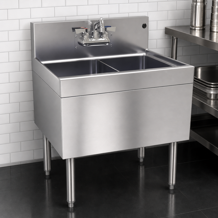 Product image #3 for Glastender Two-Compartment Underbar Sink Unit with Backsplash-Mounted Faucet, 24 x 19 Inches, Stainless Steel