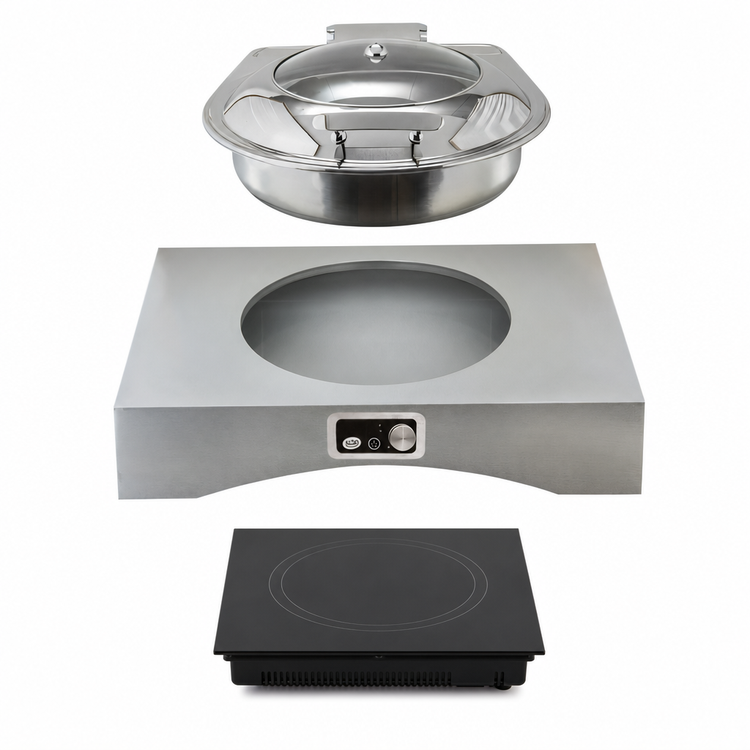 Product image #4 for Countertop Single Induction Chafer Station with Drop-In Electric Cooktop, 25 x 22 x 5 Inches, Random Swirl Finish