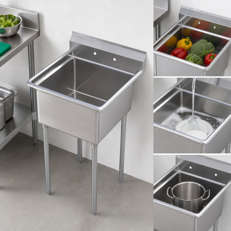 Product image #3 for Sapphire Manufacturing SMS1818 1-Compartment Stainless Steel Commercial Sink with 18" x 18" Bowl and 9-3/4" Backsplash