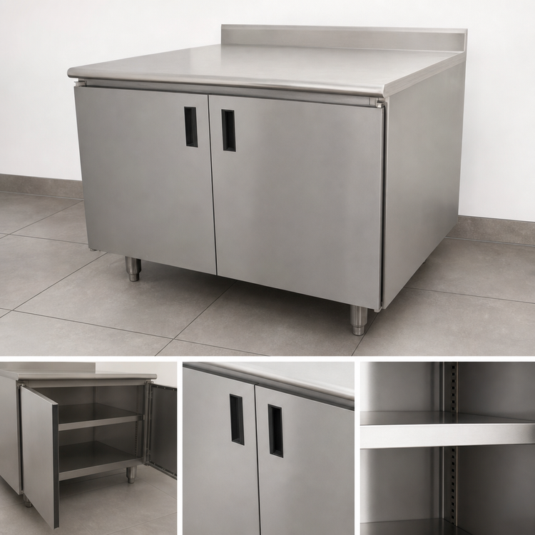 Product image #3 for Advance Tabco Special Value Series 60" x 30" Enclosed Work Table with Cabinet Base, Mid-Shelf and Hinged Doors