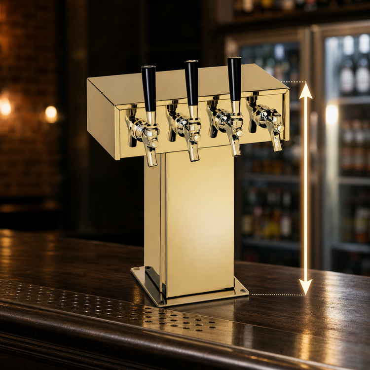 Product image #3 for Perlick Extra High 4-Faucet Glycol-Cooled Countertop Tee Draft Beer Tower, Tarnish-Free Brass