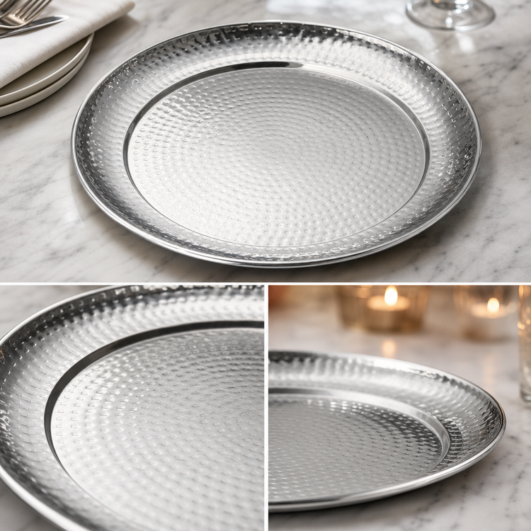 Product image #3 for American Metalcraft 16-Inch Round Hammered Stainless Steel Serving Tray