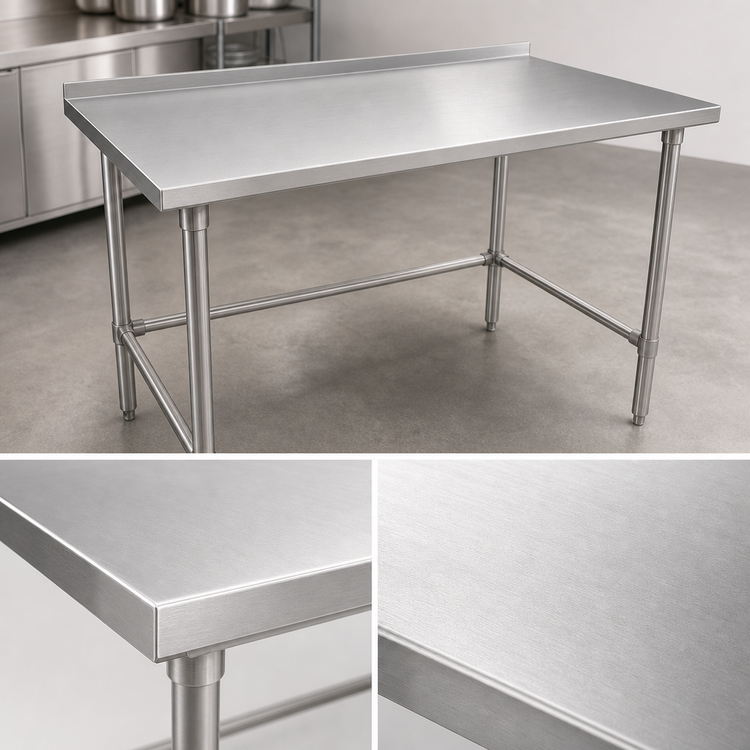Product image #3 for John Boos Stallion 108" x 30" 16-Gauge Stainless Steel Work Table with 1-1/2" Rear Riser and Safety Edge