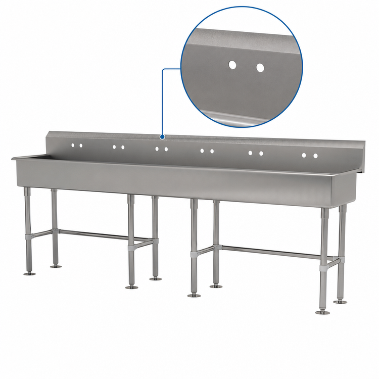 Product image #3 for Advance Tabco FS-FM-100 5-Station Freestanding Multiwash Hand Sink, 100 Inch, Splash-Mount Faucet Provision