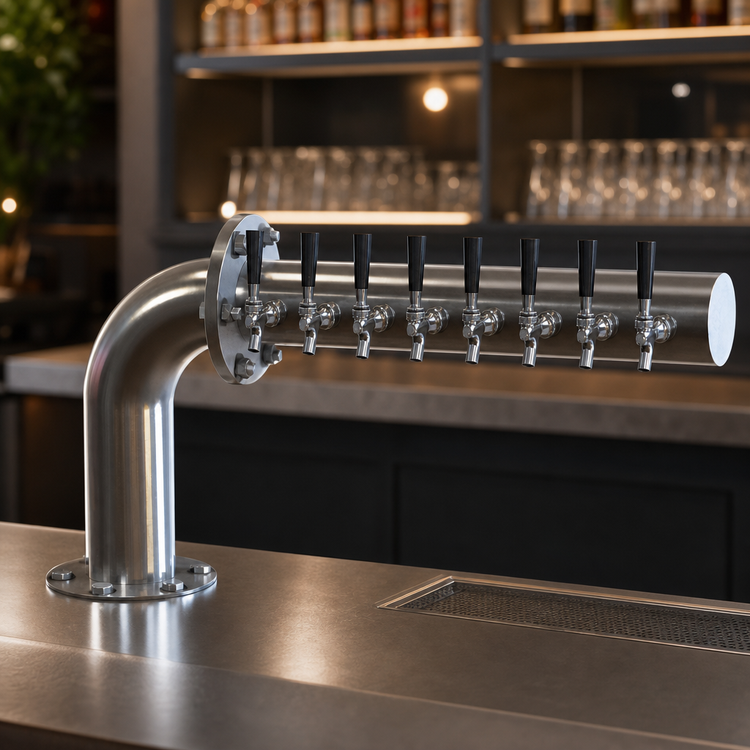 Product image #3 for Perlick 4062-10L L Brew Pipe 10-Faucet Glycol-Cooled Countertop Draft Beer Tower, Left Mount