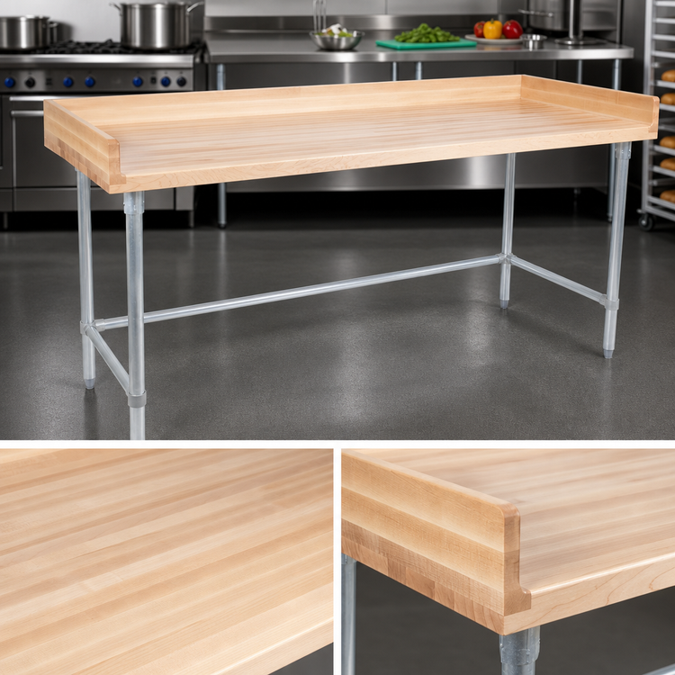 Product image #3 for John Boos DNB05 Baker's Wood Top Work Table with Galvanized Base, 96 x 24 Inches