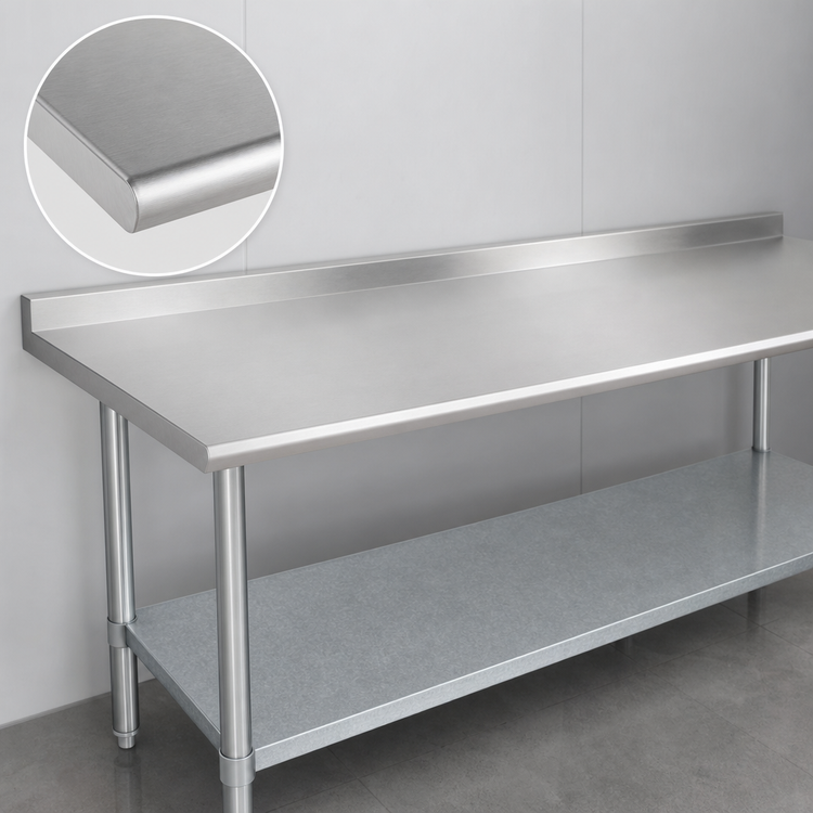 Product image #3 for Duke Stainless Steel Work Table with 1-1/8-Inch Straight Riser, 120-Inch x 30-Inch Top, and Galvanized Undershelf