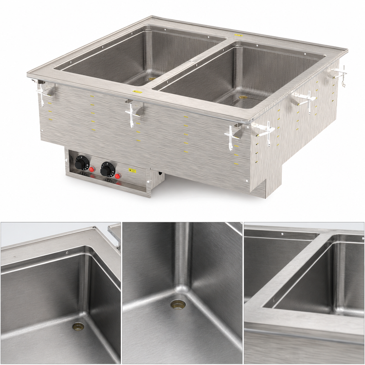 Product image #3 for Vollrath Two-Well Drop-In Electric Hot Food Well with Thermostatic Controls and Manifold Drain, 208V